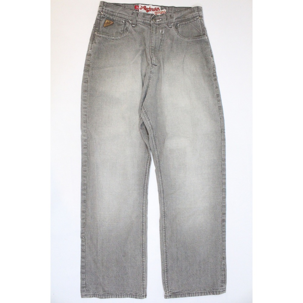 Akademiks Mens 32 Baggy Grey Wash Y2K Streetwear Jeans Embroidered Logo AKS
